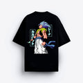 Black t-shirt with a colorful graphic Gogeta design.