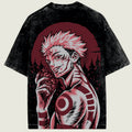 Black t-shirt with a pink and white graphic design