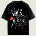 Black t-shirt with a graphic design of a superhero in a dynamic pose