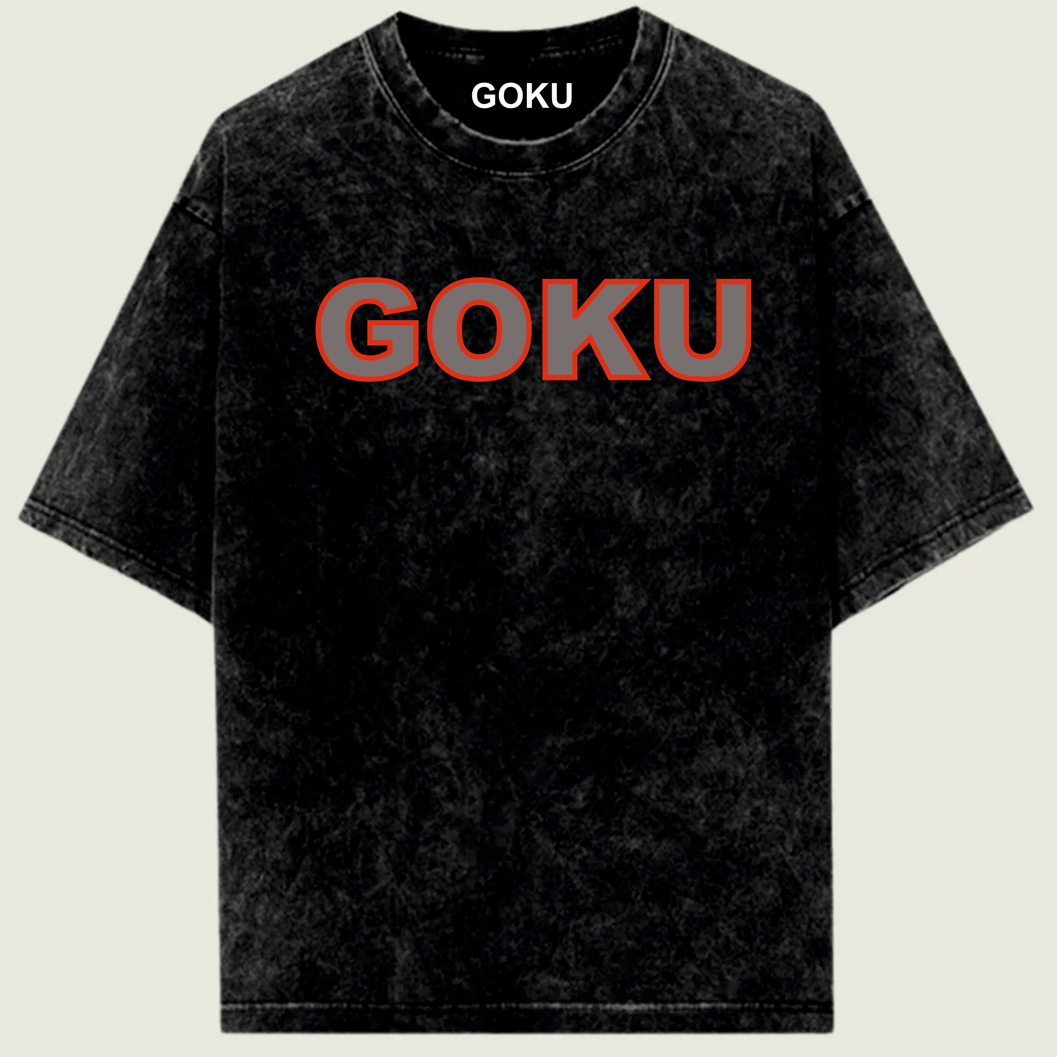 Black t-shirt with 'GOKU' printed in red 