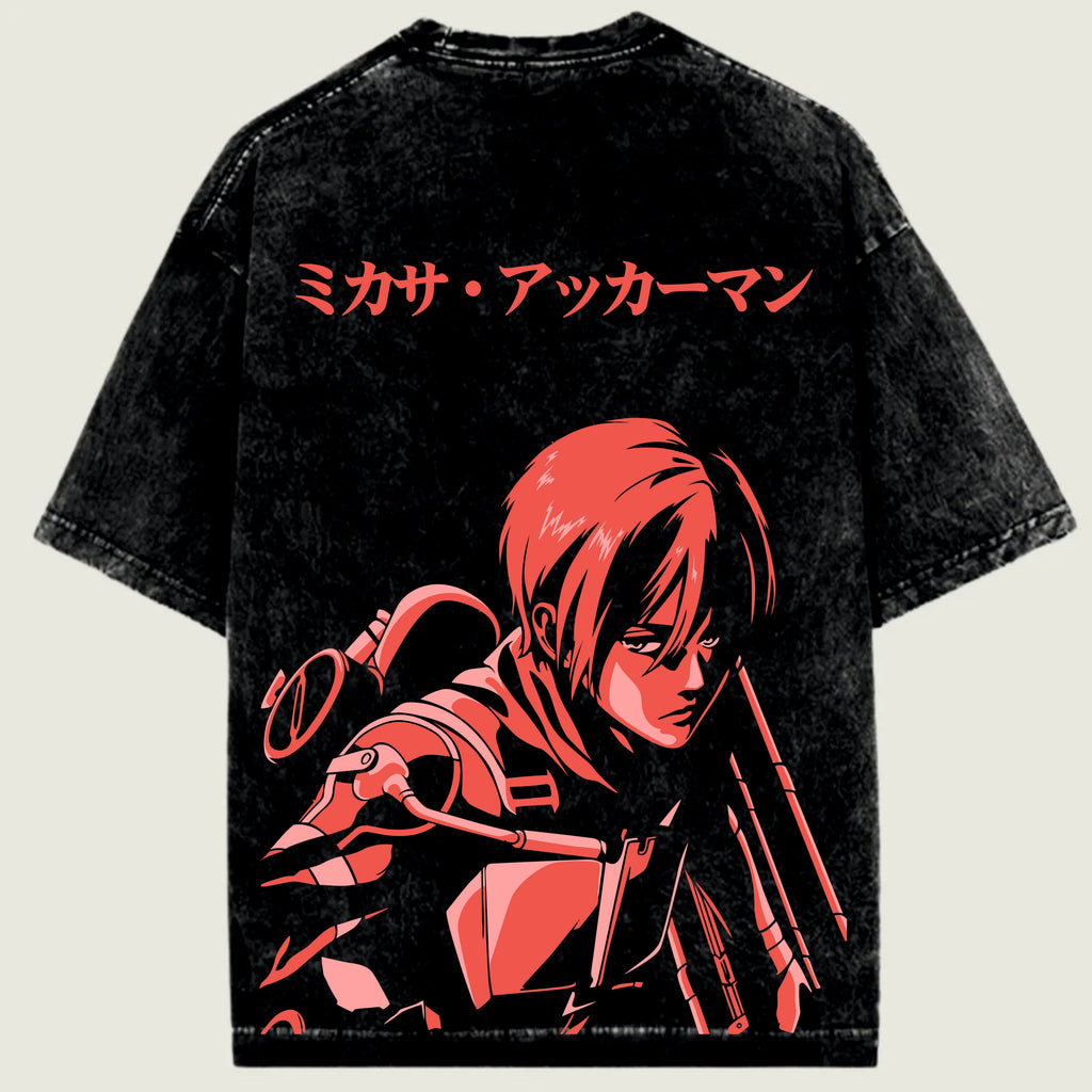Black t-shirt with red graphic design and Japanese text