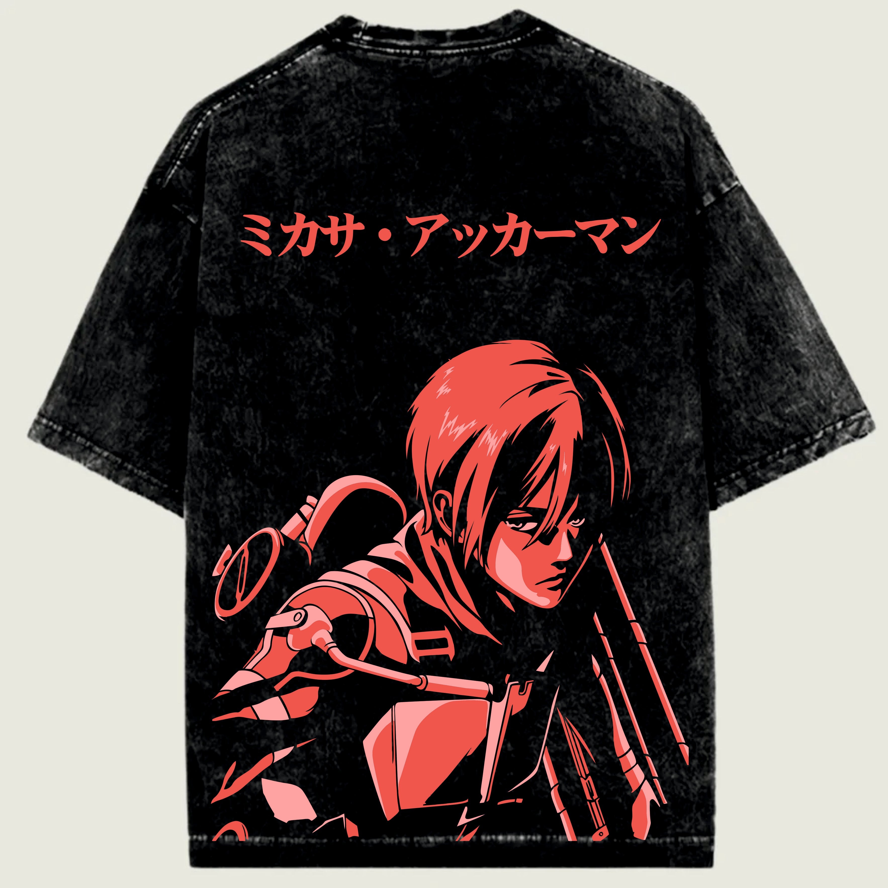 Black t-shirt with red graphic design and Japanese text
