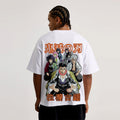 Person wearing a white t-shirt with anime character design on the back