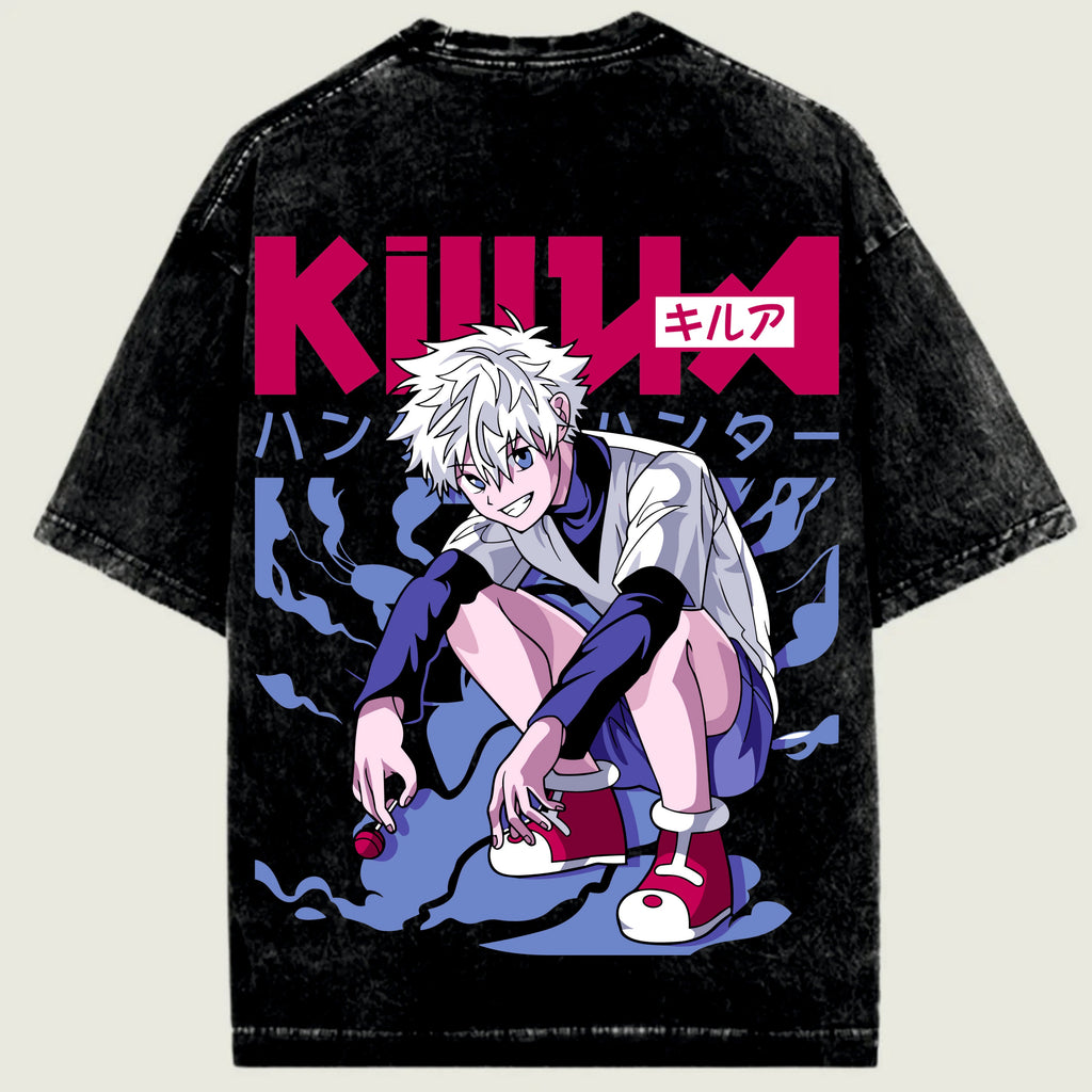 Black t-shirt with an anime character and 'KILLUA' text