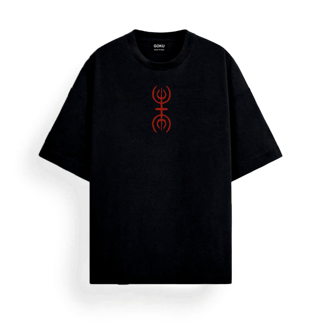 Black t-shirt with a red symbol 