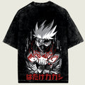 Black t-shirt with anime character kakashi design on a light green background