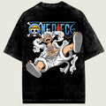 Black t-shirt with a graphic of a character from 'One Piece' on the back.
