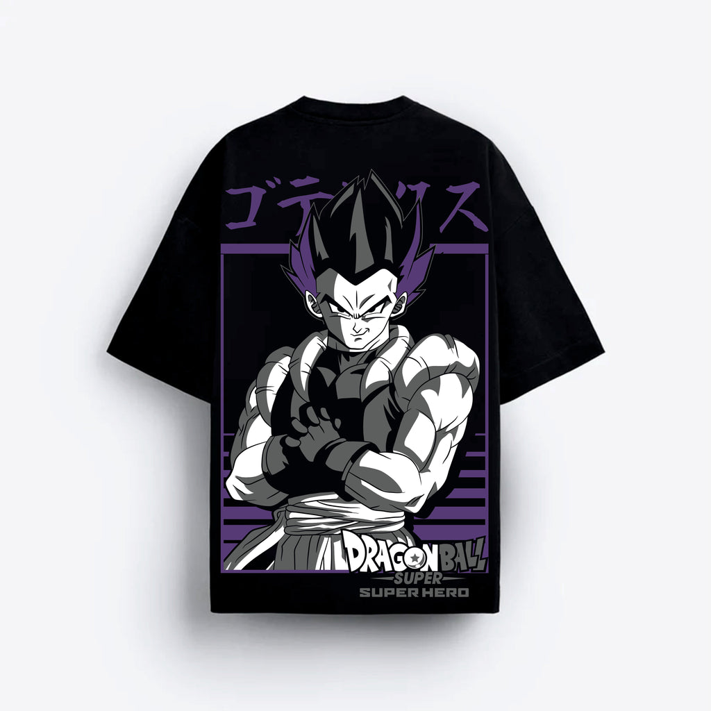 Black t-shirt with Dragon Ball Super character design on a white background