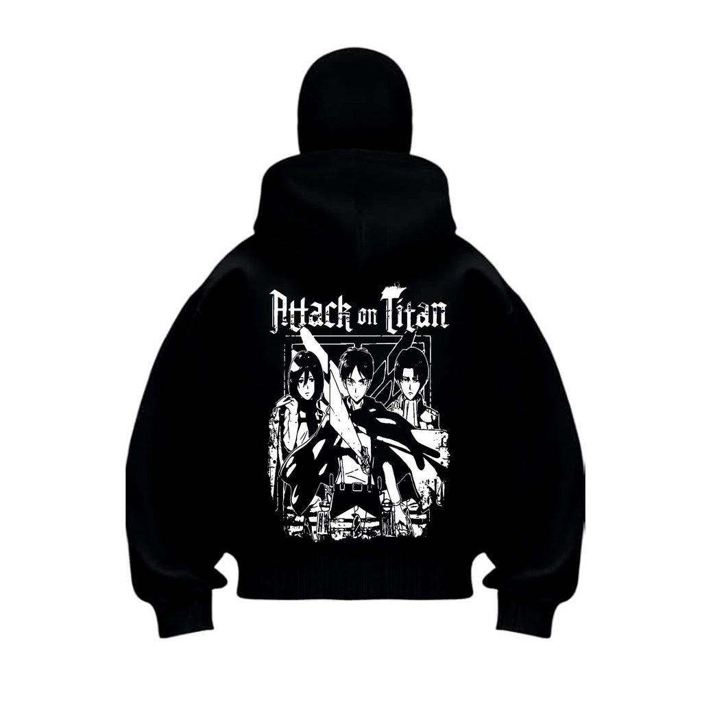 Black hoodie with 'Attack on Titan' graphic on the back PUFF PRINTED ANIME DESIGN