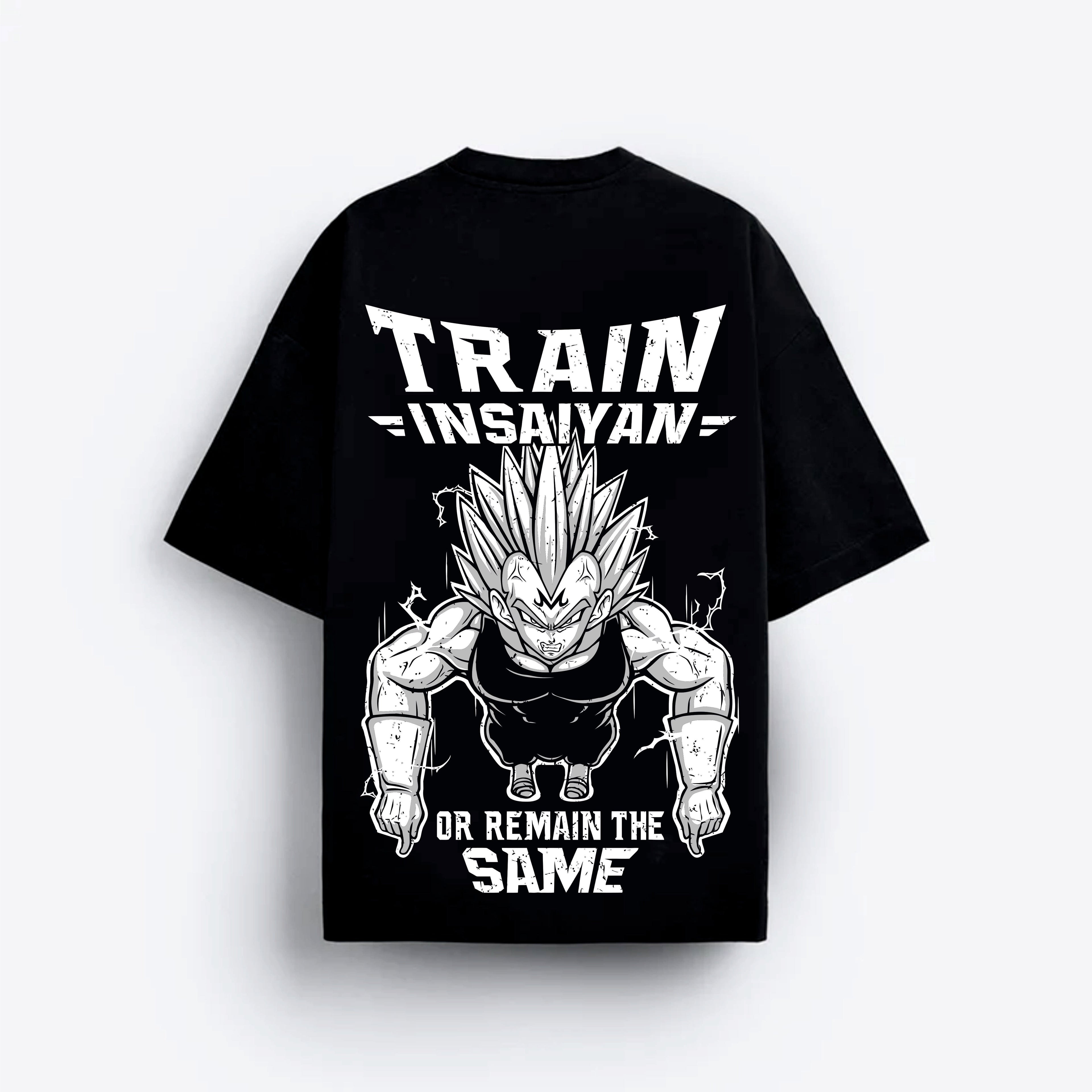 Black t-shirt with white graphic vegeta 
