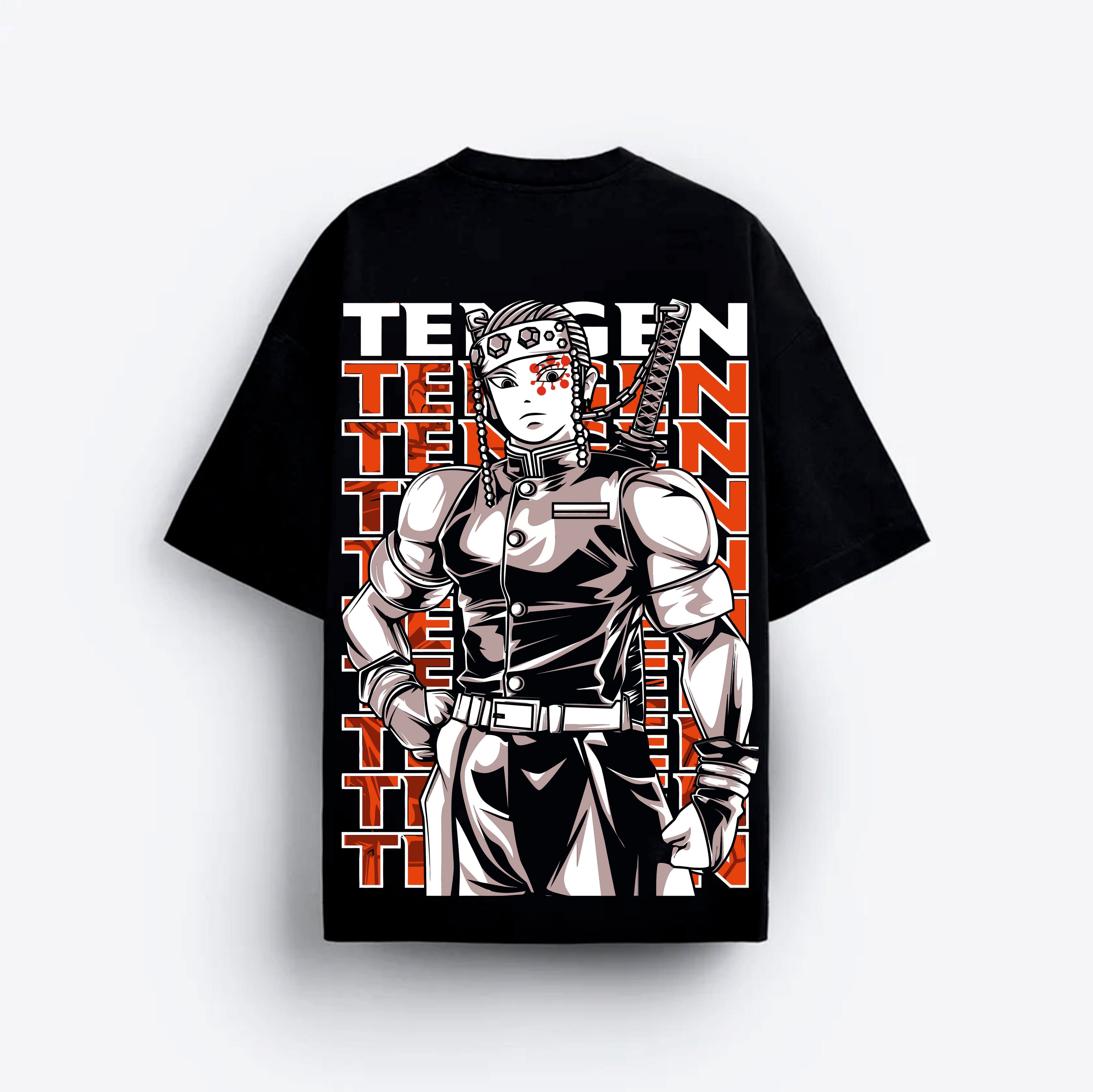 Black t-shirt with a robot graphic and 'Tengen' text on a light gray background