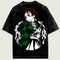 Black t-shirt with an anime character Tanjiro Kamado design