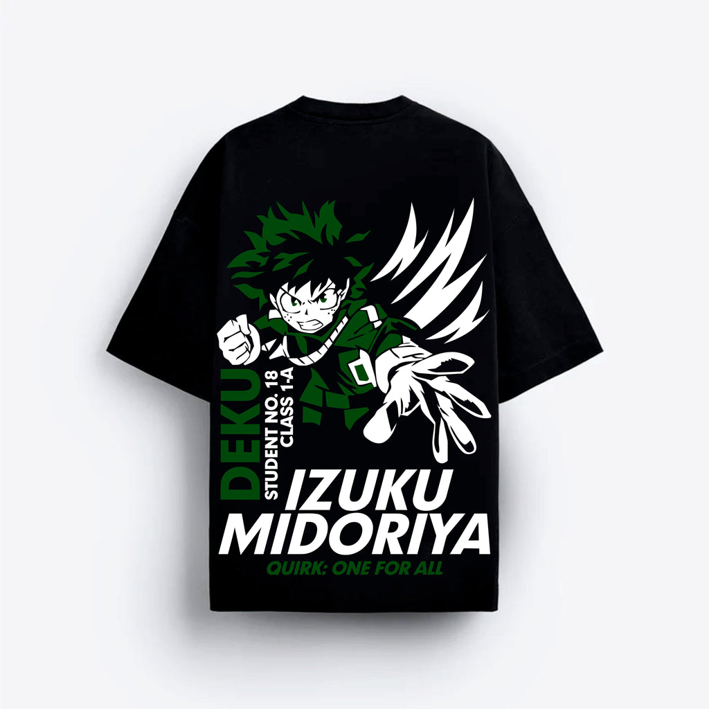 Black t-shirt with graphic Izuku midoria design t shirt