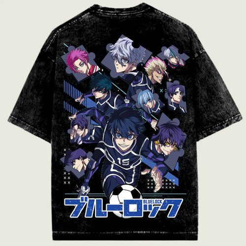 Black t-shirt with anime character design and 'BLUELOCK' text