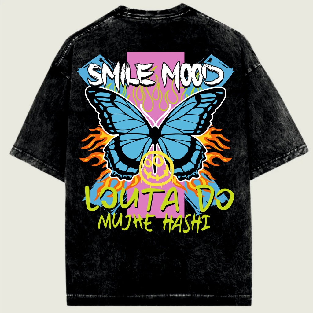 SMILE MOOD / OVERSIZED ACID WASHED T SHIRT