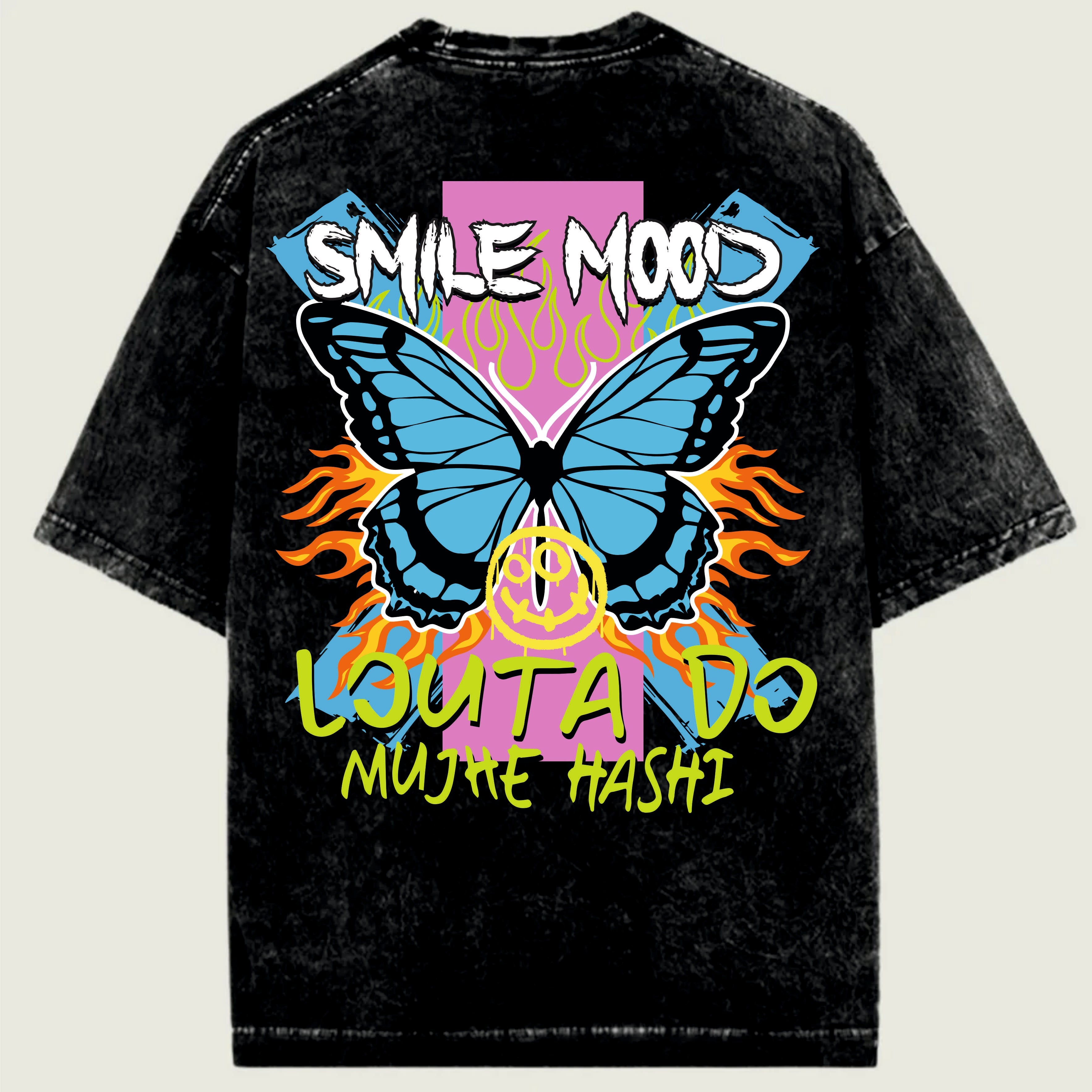 SMILE MOOD / OVERSIZED ACID WASHED T SHIRT