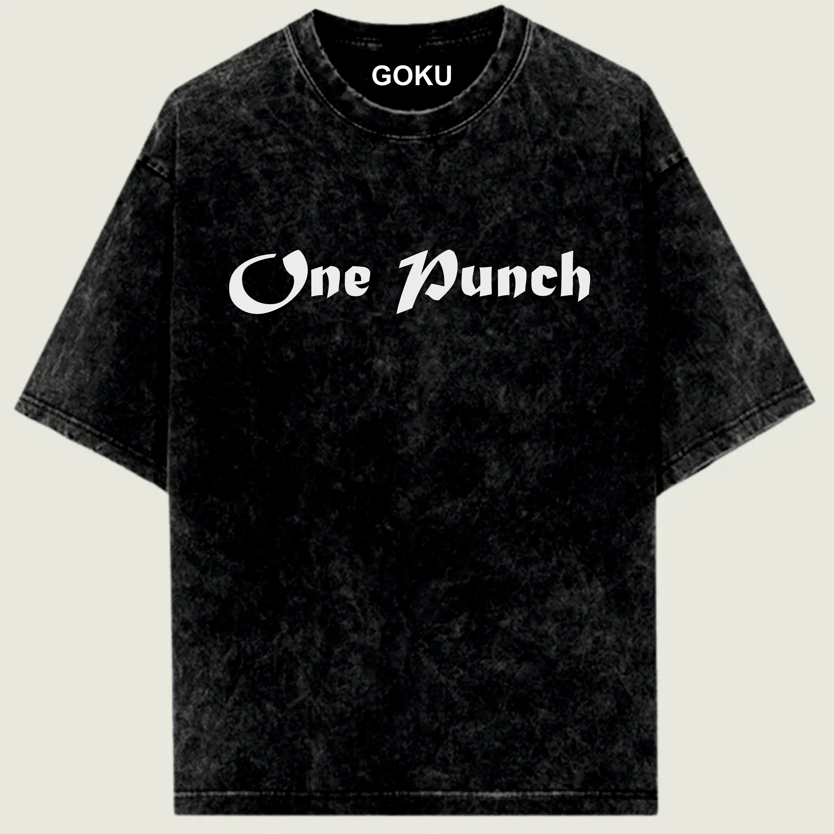 Black t-shirt with 'One Punch' text and 'GOKU' branding