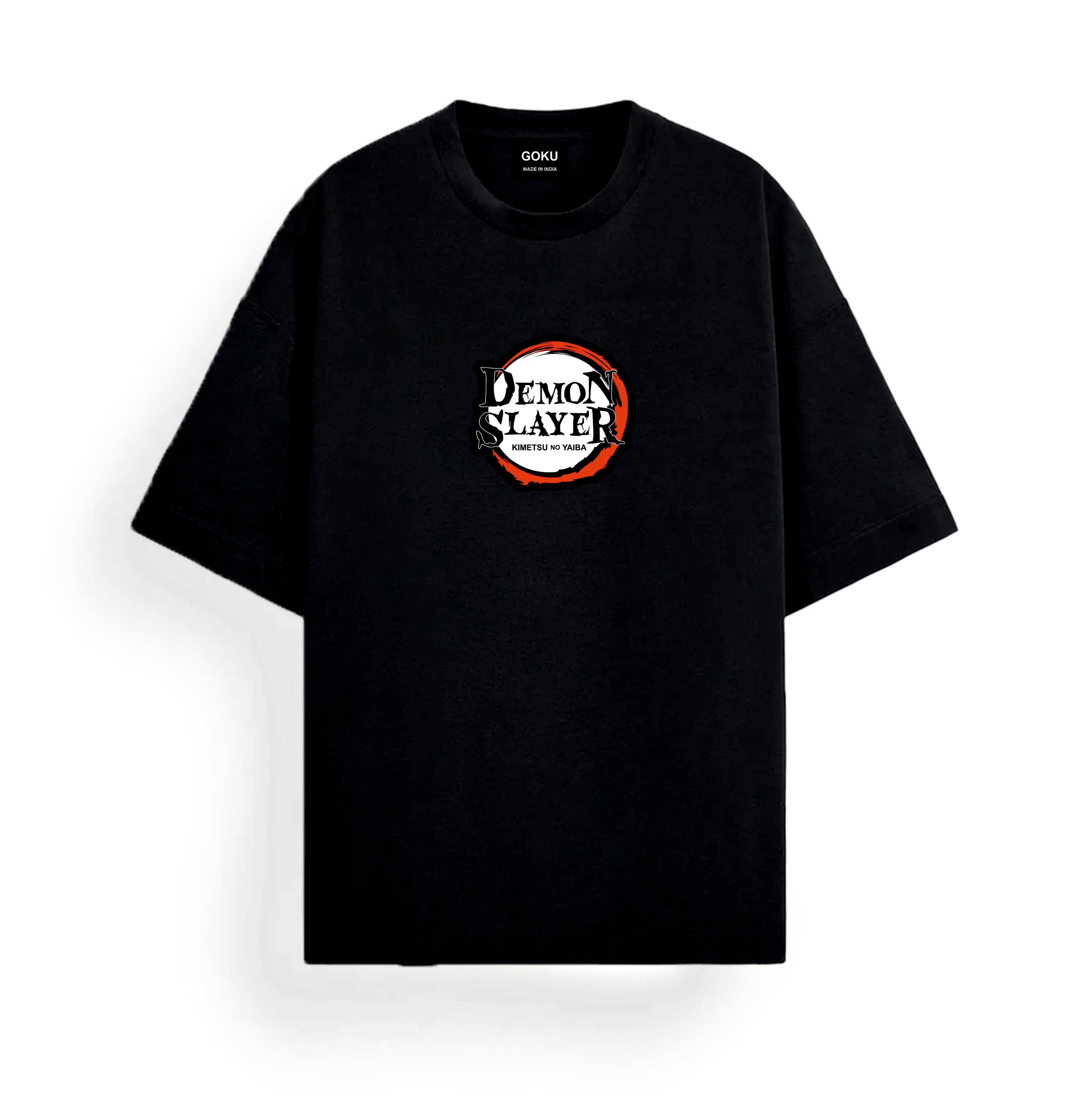 Black t-shirt with 'Demon Slayer' logo.
