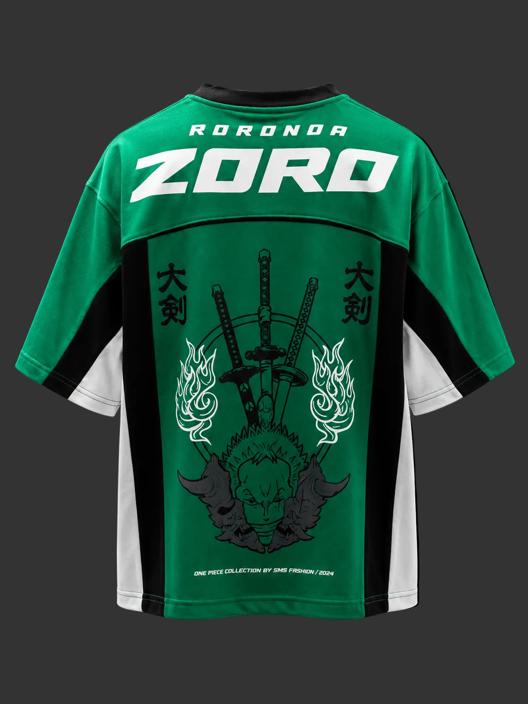 Green and black sports jersey with 'Zoro' branding on a black background
