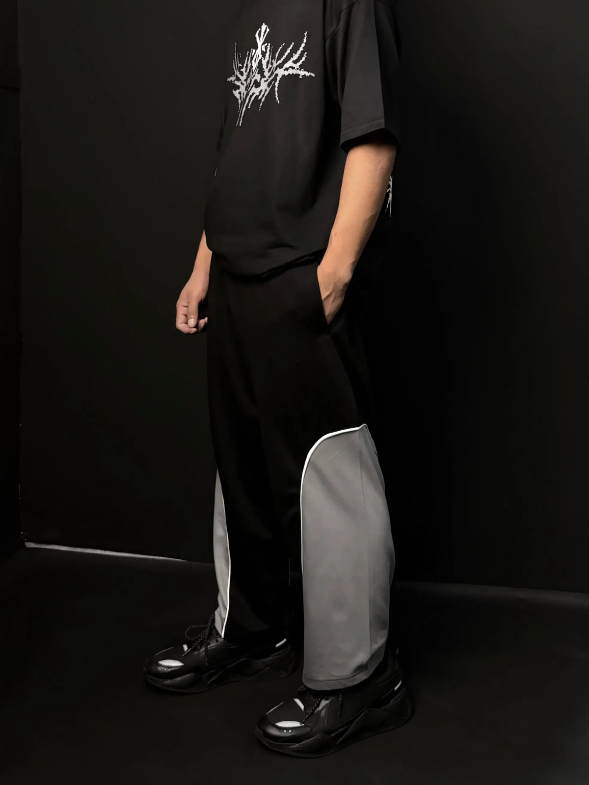 Zams Black and Grey Baggy Trackpant ZAMS